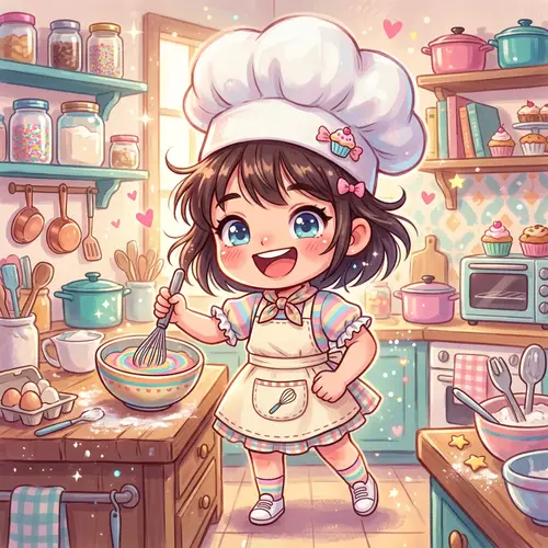 Playful Chibi Girl Chef Digital Painting