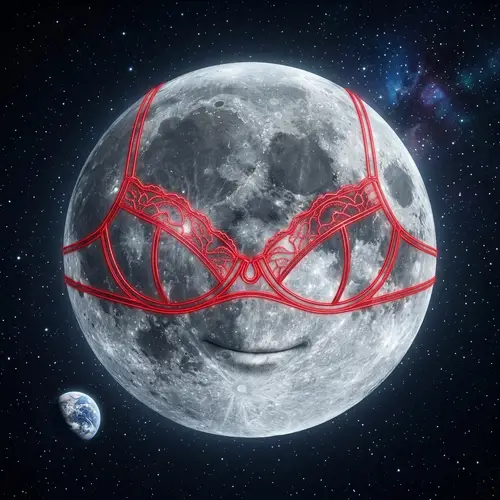 Moon Wearing a Red Bra - Unique Art Piece