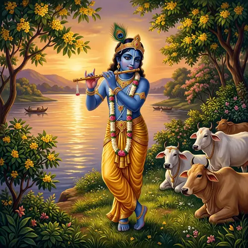 Krishna Deity: Charming Flute-Playing Figure from Hindu Mythology