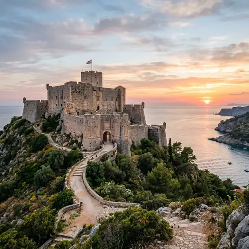 Enchanting Stone Fortress Overlooking Calm Sea