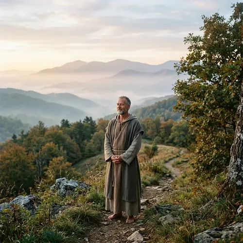Tranquil Stoic Figure in Serene Landscape