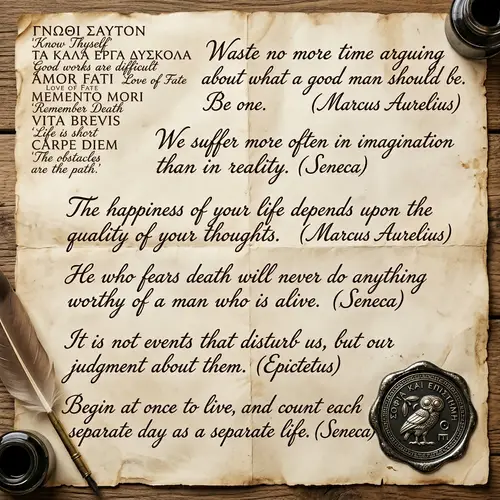 Stoic Quotes Collection on Parchment | Wisdom & Knowledge