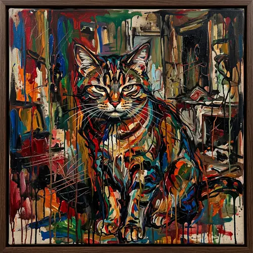 Sly Cat Painting with Intense Expressionism Style