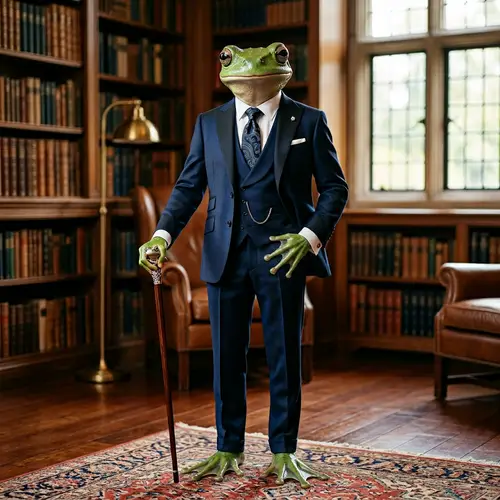 Stylish Frog in Blue and Black Elegant Suit