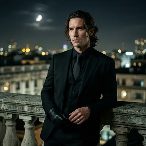 Mysterious Action Hero in a Black Suit