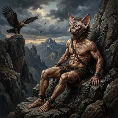Prometheus Sphinx Cat Interpretation: Mythical Chained Figure
