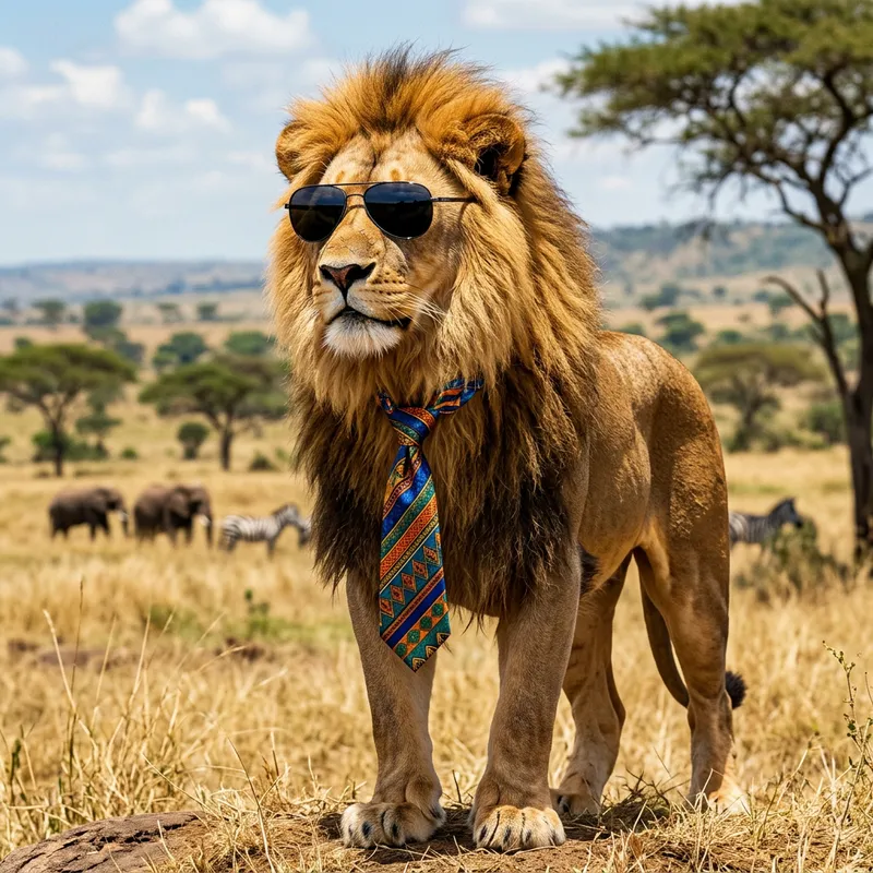 Majestic Lion with Tie and Sunglasses | Wildlife Fashion Icon Majestic Lion with Tie and Sunglasses | Wildlife Fashion Icon