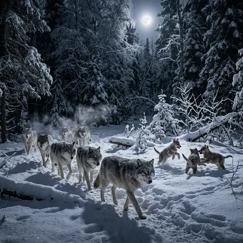 Winter Wolves: A Majestic Scene of Wilderness Beauty