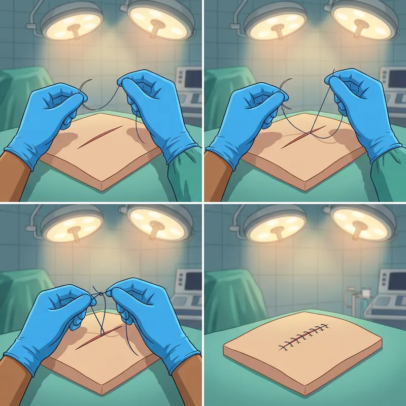 Cartoon: Straight Surgical Stitching Technique