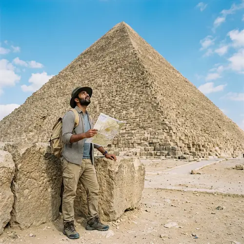 Grand Pyramid Under Clear Blue Sky - South Asian Male in Awe