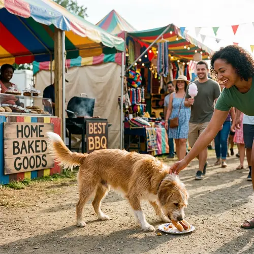 Dog Enjoying Food at Country Fair Mela