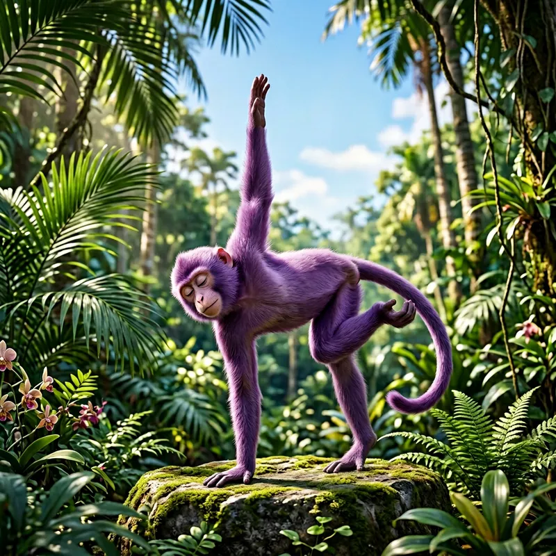 Purple Monkey in Yoga Pose | Peaceful Yoga Monkey
