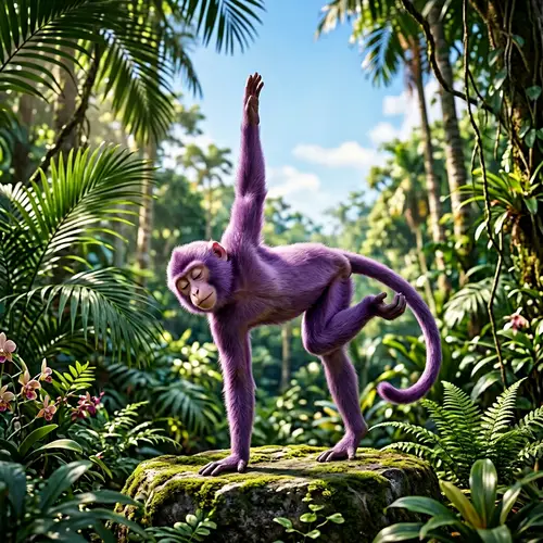Graceful Purple Monkey Yoga Pose | Peaceful Yoga Monkey