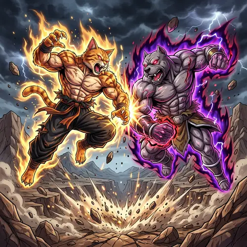Epic Cat vs. Dog Battle in Dragon Ball Style