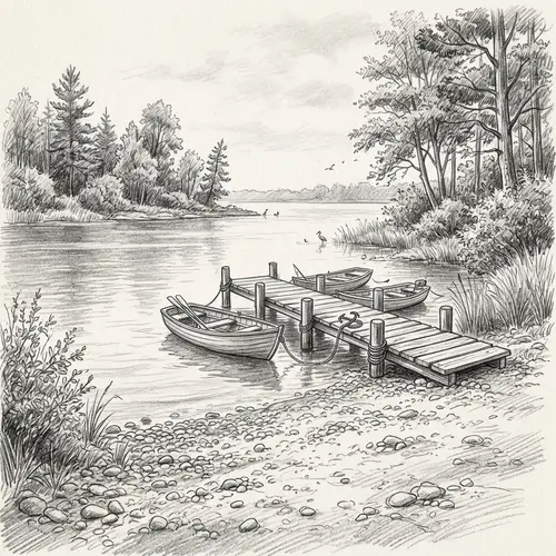 Serene Fishing Shore: Tranquil Water & Bobbing Boats