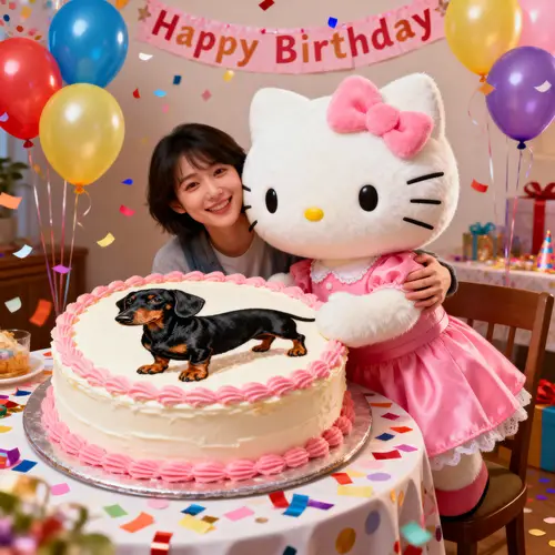 Realistic Hello Kitty Birthday Celebration Art