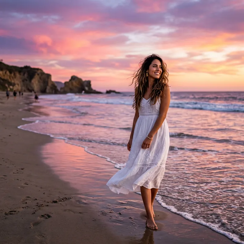 Breathtaking Brunette Woman by the Sea - Hispanic Beauty