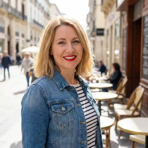 40-Year-Old Blonde Woman with Red Lipstick - Portrait