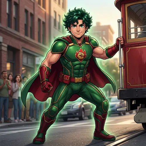 Mighty Hero with Curly Green Hair | Embodiment of Strength