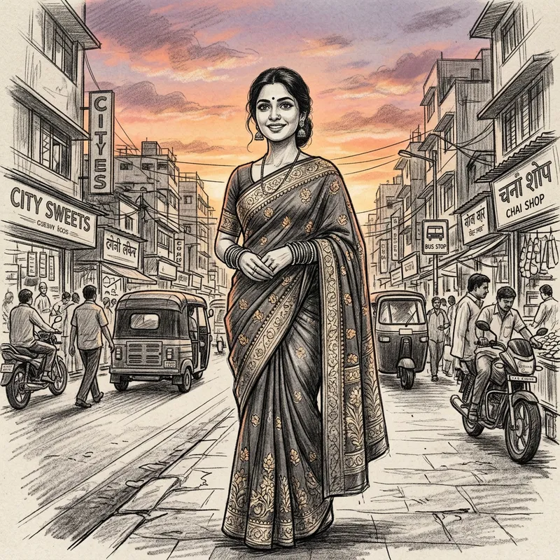 Beautiful Sketch of South Asian Woman in Traditional Attire