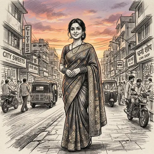 South Asian Woman in Traditional Saree at Sunset | Hopeful Spirit