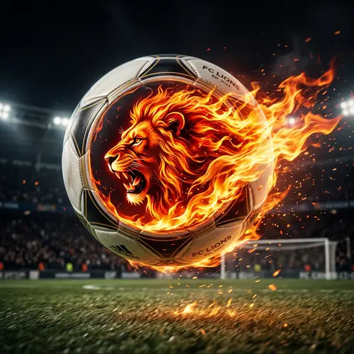 Lion Soccer Ball Art with Fiery Mane