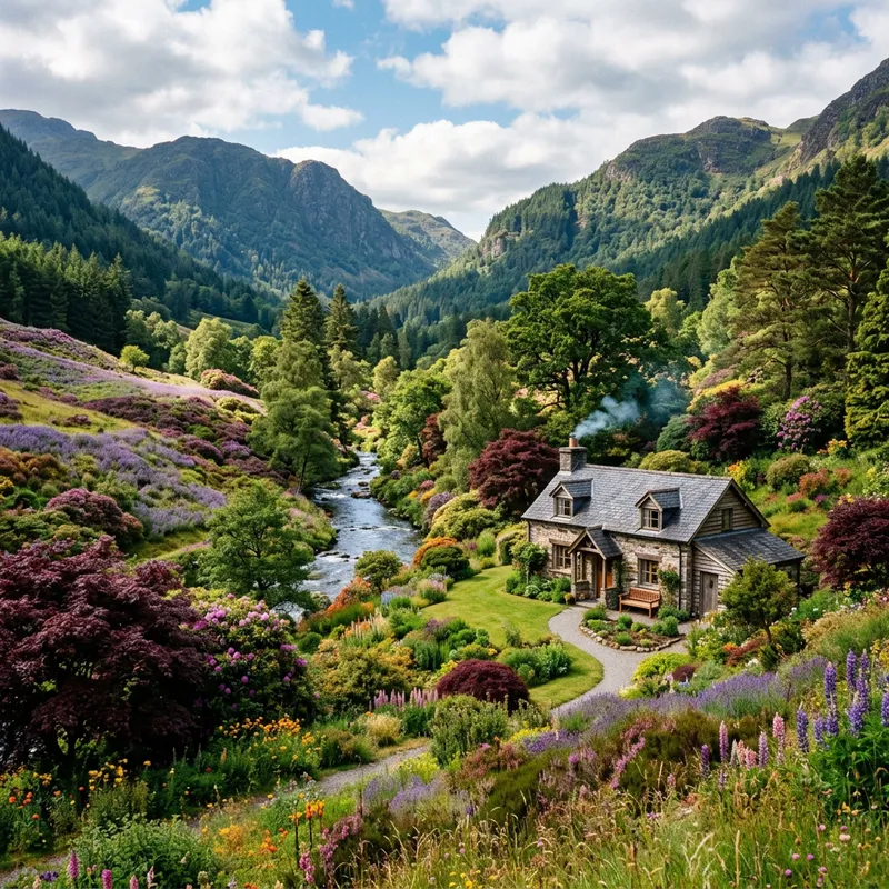 Serene Paradise with Purple Plants | Maroon Flora in Lush Valleys