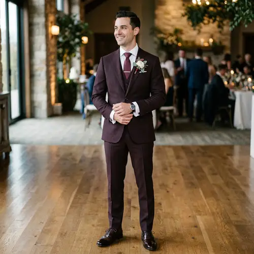 Modern Burgundy Groom Suit | Stylish Wedding Attire