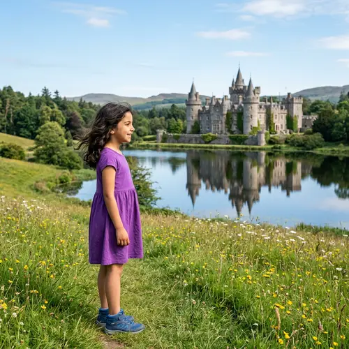 Majestic Castle Scene with Middle-Eastern Girl