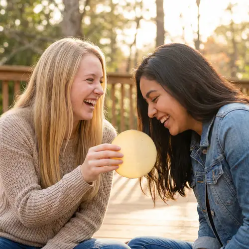 Playful Cheese Moment: Caucasian and Hispanic Girls Sharing Laughter
