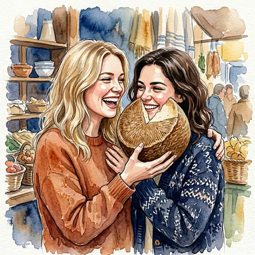Joyful Blonde and Brunette Enjoy Manchego Cheese Moment