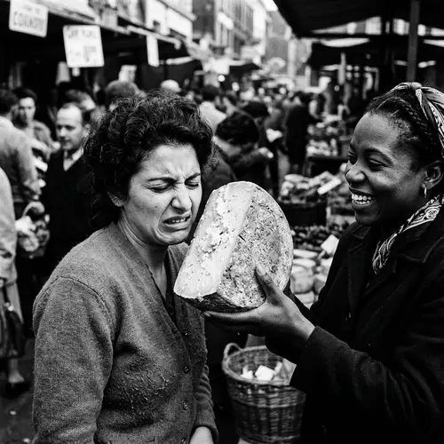 Candid Moment of Two Diverse Women with Cheese Wheel