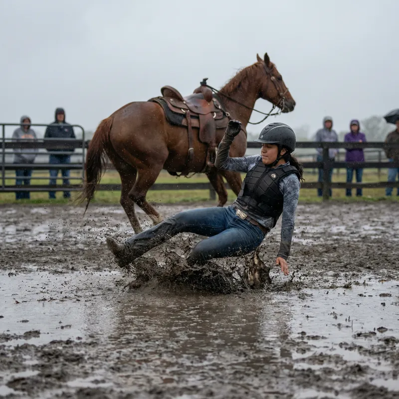 Hispanic Equestrian Tumbles Face-First into Puddle