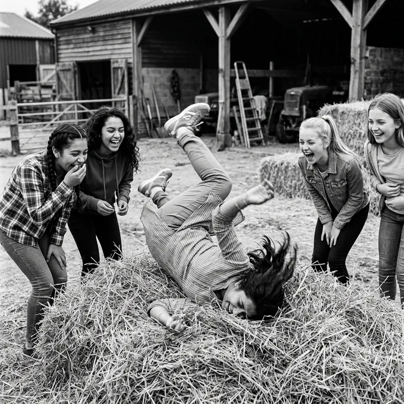 Unexpected Comedy: Woman Face-Plants in Horse Manure Encircled by Laughing Girls