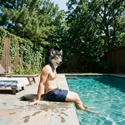 Male Wolf Demi-Human Relaxing by Pool | Ethereal Vibe
