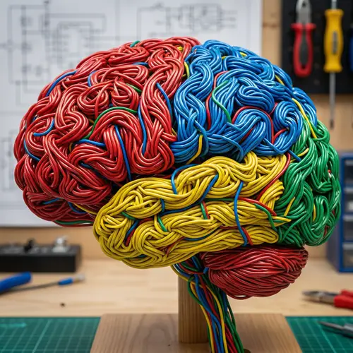 Multicoloured Electric Cables Model the Human Brain