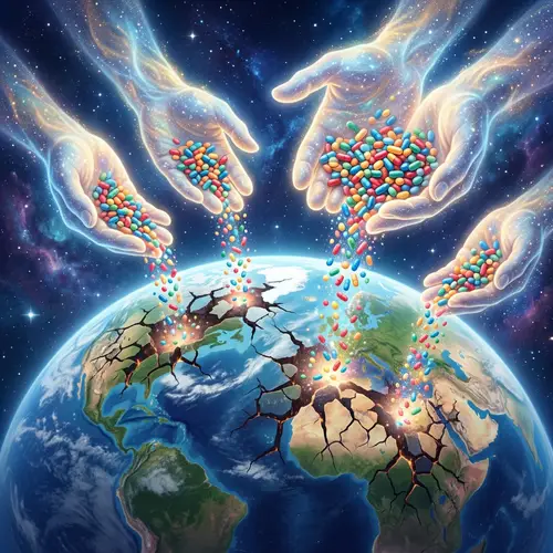 Healing Earth: Celestial Restoration with Colorful Pills