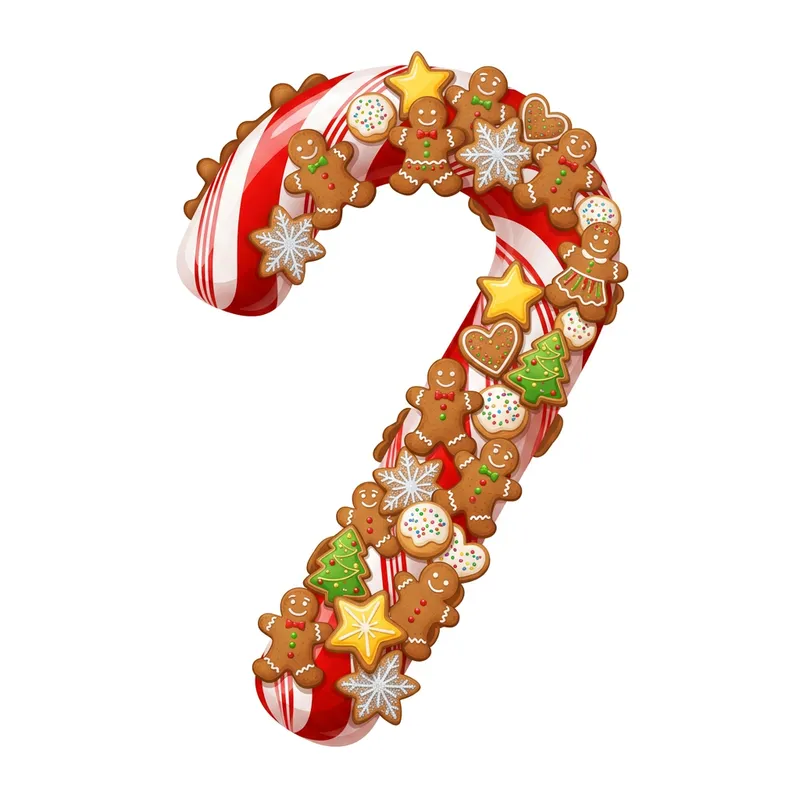 Festive Candy Cane with Gingerbread Men & Cookies Festive Candy Cane with Gingerbread Men & Cookies