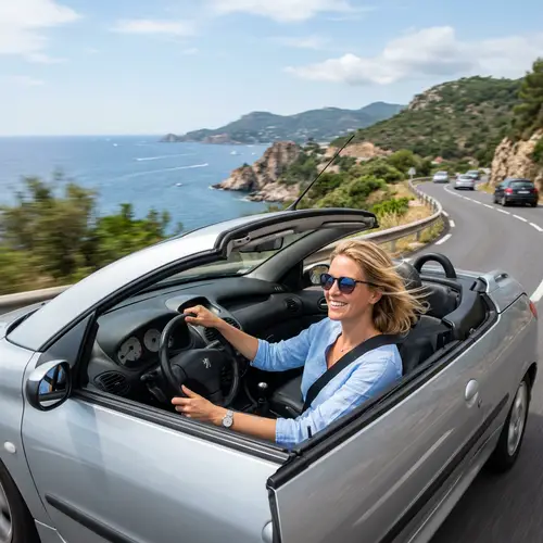 Blonde Woman Driving Peugeot 206 Cabriolet
