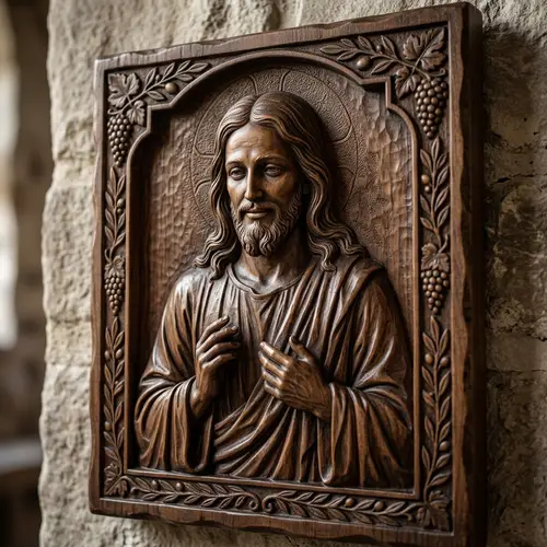 3D Engraved Wooden Portrait of Jesus Christ