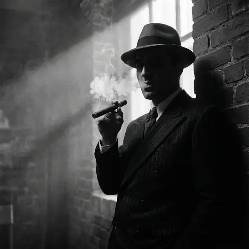 Classic Noir Portrait of a Charismatic Gangster
