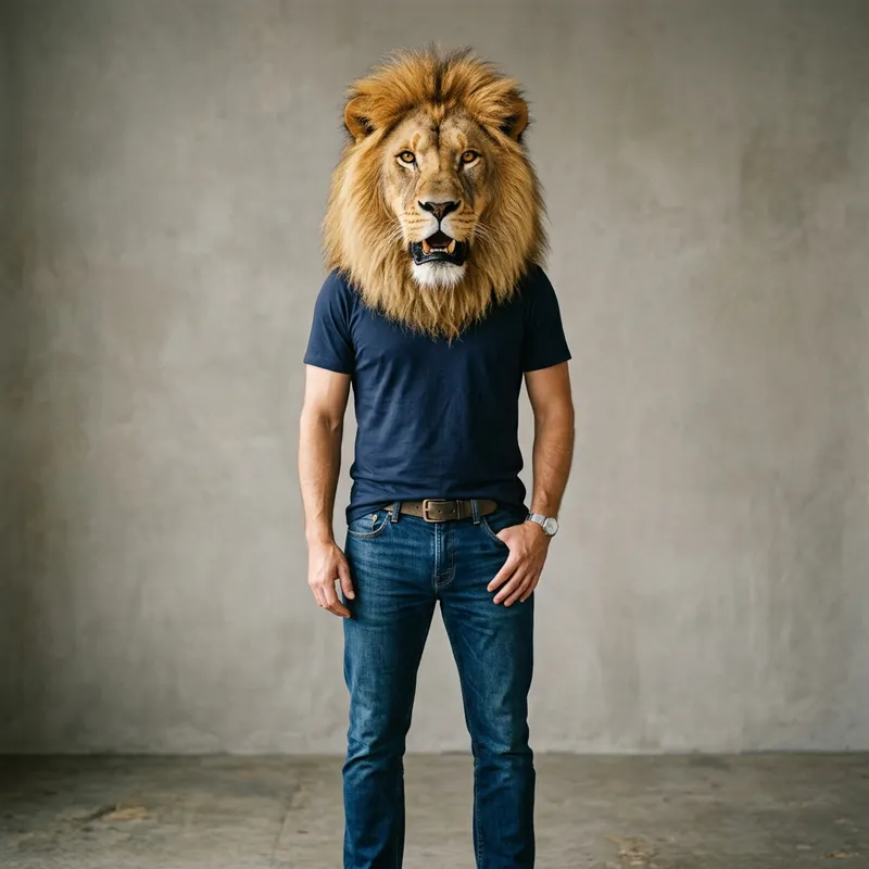 Man with Lion Head - A Unique Sight to Behold