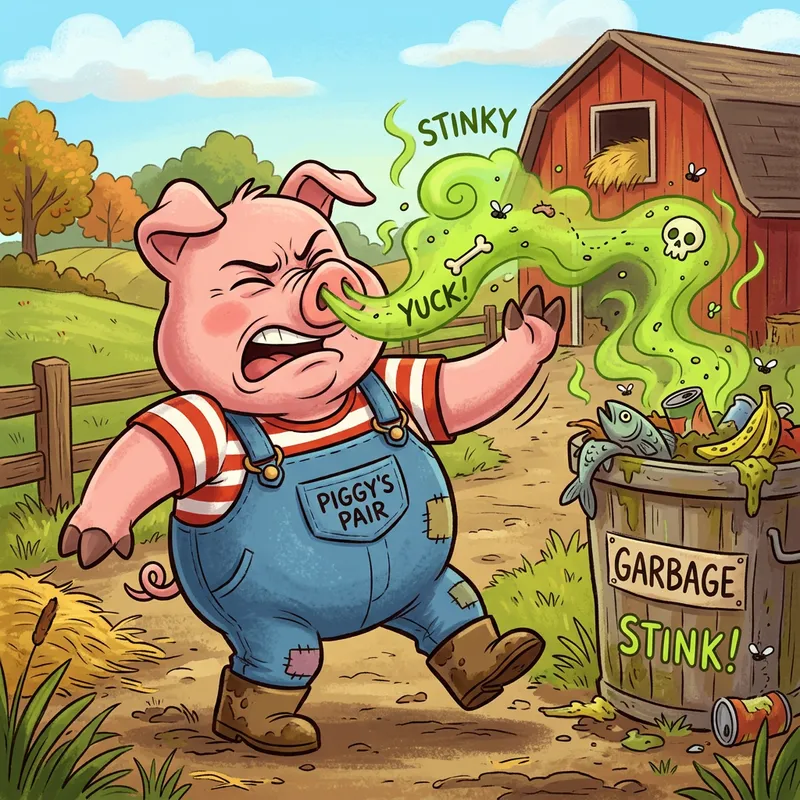 Funny Cartoon Pig Smelling Bad Green Whiff
