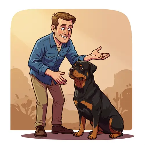 Cartoon Portrait of Man and Rottweiler