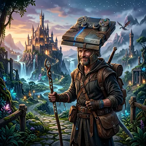 Fantasy PS4 Hat Guy in Mystical Landscape