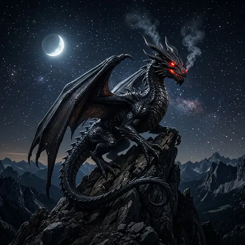 Majestic Black Dragon on Mountain Peak