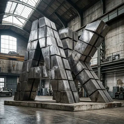 Monumental A K Cube Intersection: Industrial Steel Alphabet Art