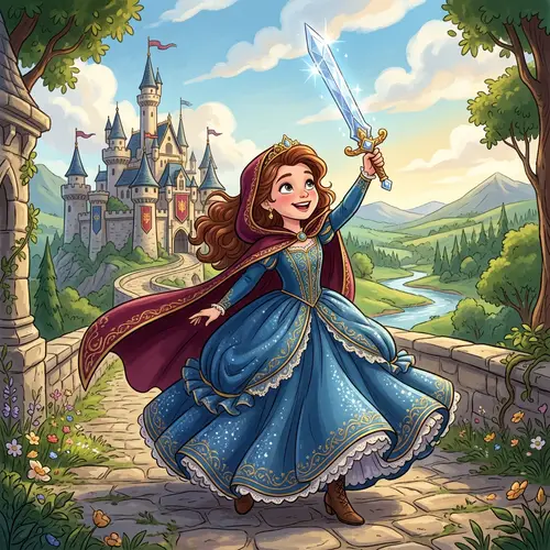 Cartoon Princess with Diamond Sword | Enchanted Style