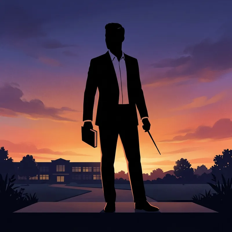 Male Teacher Silhouette Twilight | Professional Educator Stance
