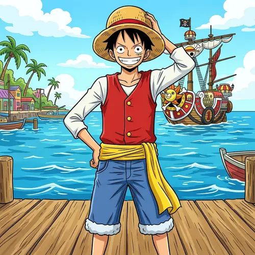 Monkey D. Luffy - Cartoon Character with Straw Hat and Pirate Outfit
